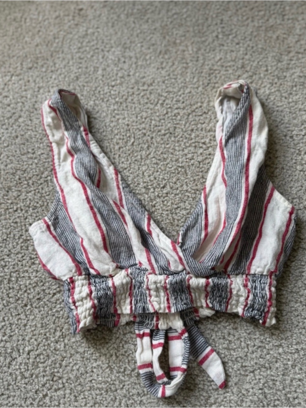 Fashion Nova Cream Crop Top with Red & Gray Stripes